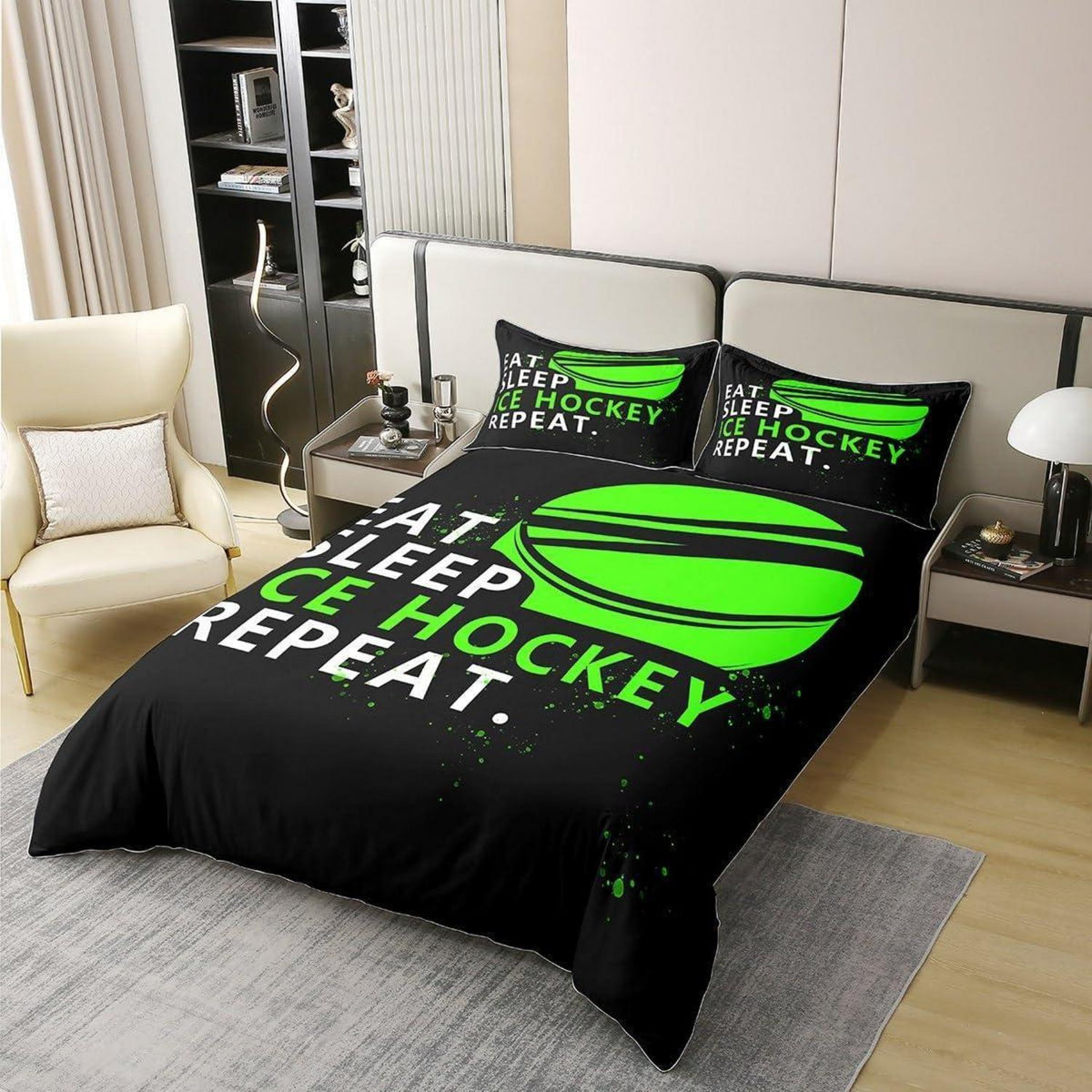 Eishockey Bettwäsche Set 155x220cm – Kinderzimmer Schlafzimmer Dekor