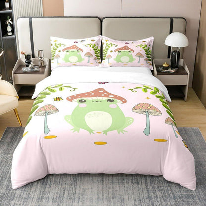 Süße Frosch & Pilz Bettwäsche Set 220x240cm Baumwolle
