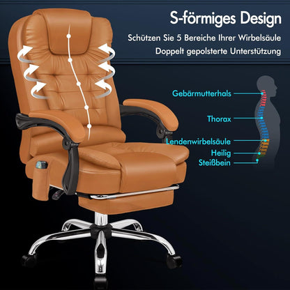 ALFORDSON Bürostuhl mit Massagefunktion braun ergonomisch Lendenwirbelstütze
