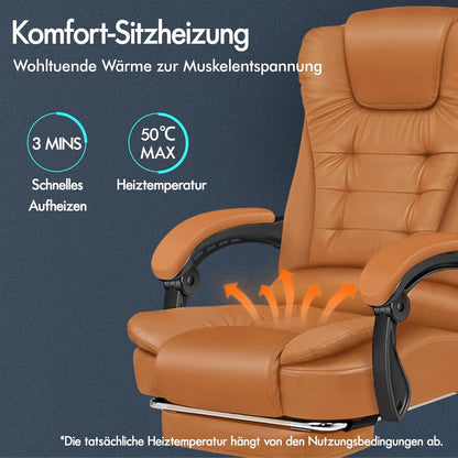Bürostuhl mit Massagefunktion und Lendenwirbelstütze, Braun