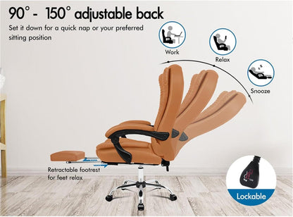 ALFORDSON Bürostuhl mit Massagefunktion braun ergonomisch Lendenwirbelstütze