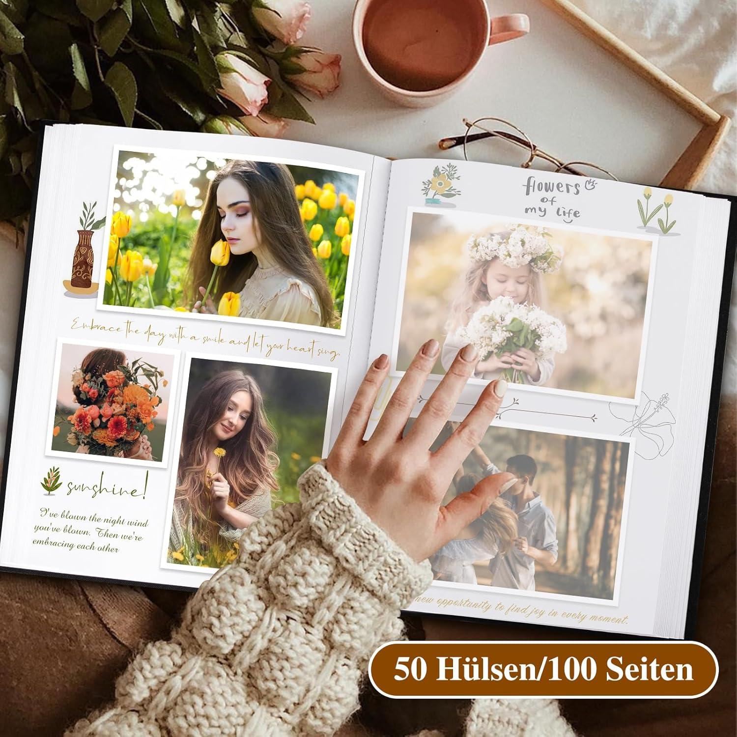 Lanpn DIY Fotoalbum Leinen Fotobuch 100 Seiten 19x27cm Beige