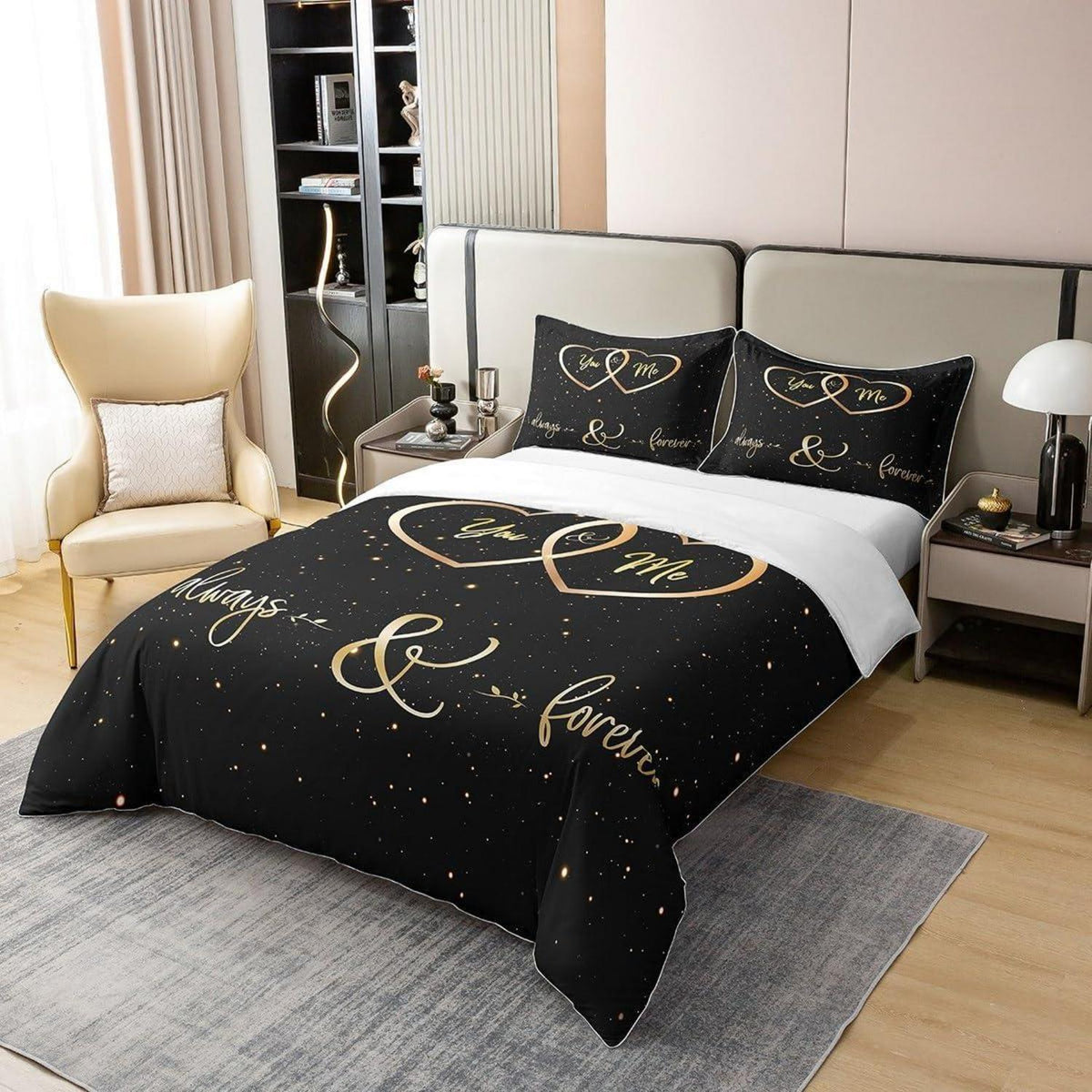 Baumwoll Bettwäsche Set 200x200cm – Romantisches Hochzeitsthema
