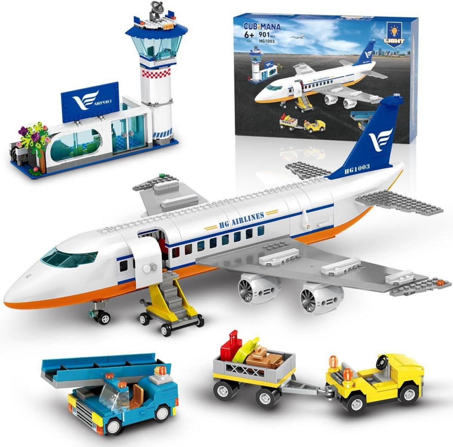 Großes City Flugzeug-Bauspielzeug mit LED-Licht, 53,5cm x