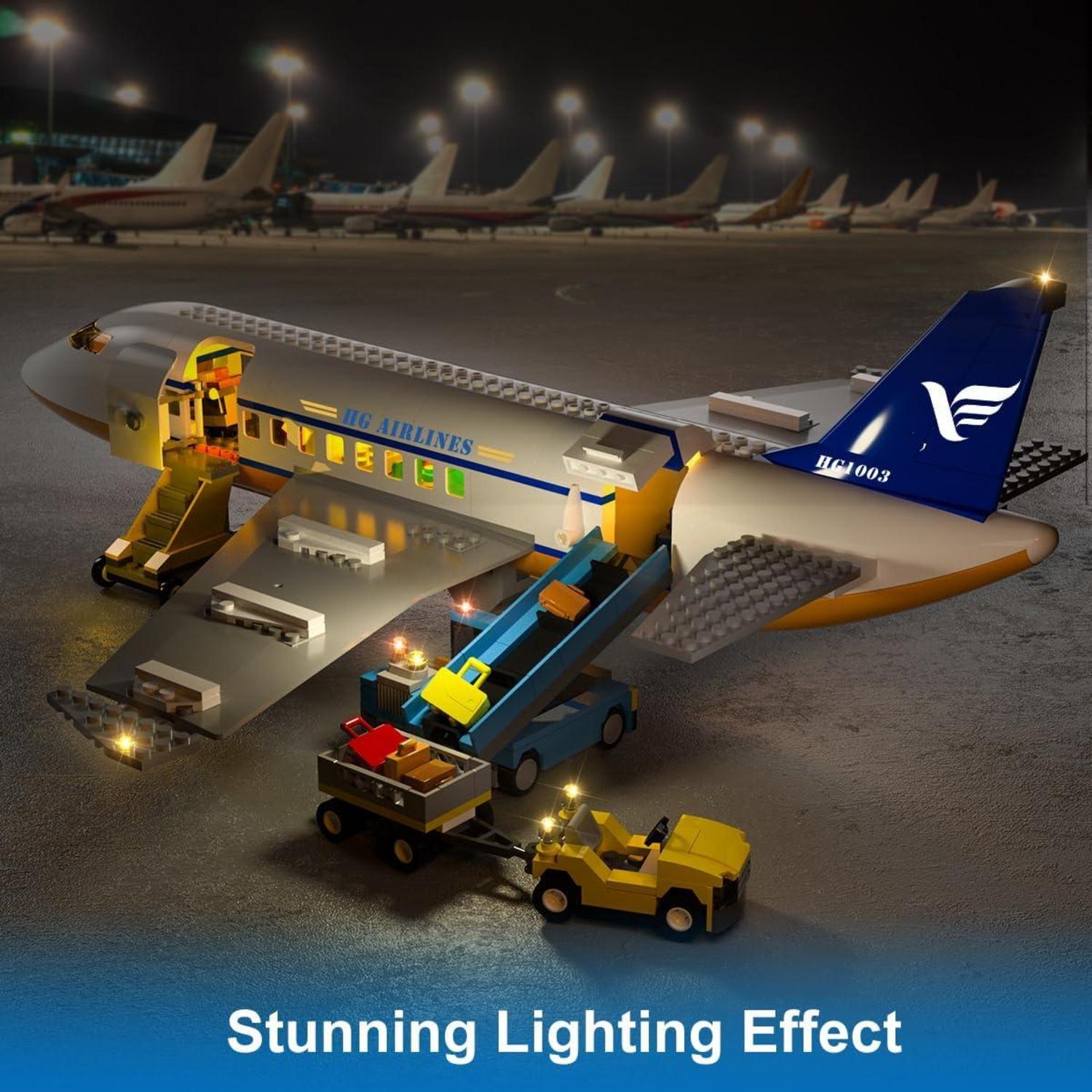 Großes City Flugzeug-Bauspielzeug mit LED-Licht, 53,5cm x