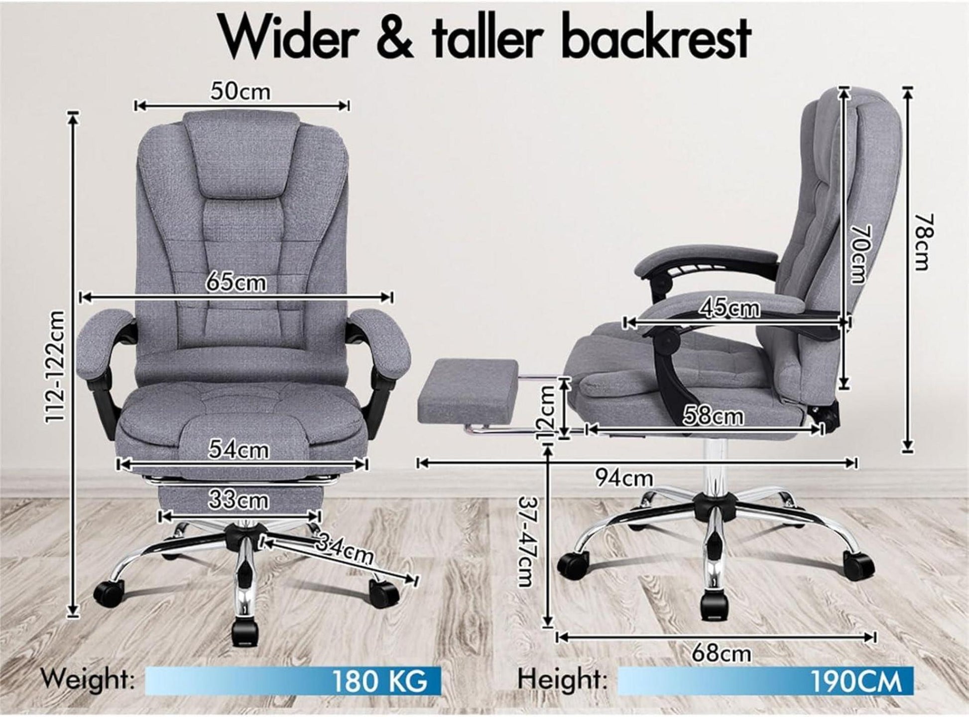 Bürostuhl mit Massagefunktion und Lendenstütze, Grey Leinen Fabric