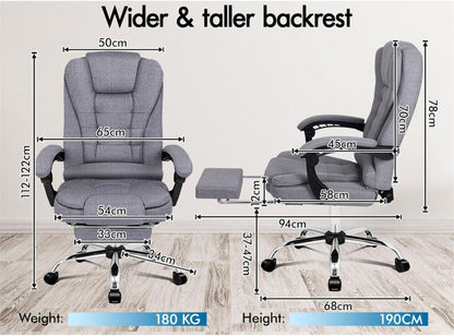 Bürostuhl mit Massagefunktion und Lendenstütze, Grey Leinen Fabric