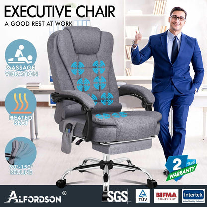 ALFORDSON Bürostuhl mit Massagefunktion - Ergonomisches Design mit großer Sitzpolsterung und Lendenwirbelstütze - Rollen - Grey - Earl Serie