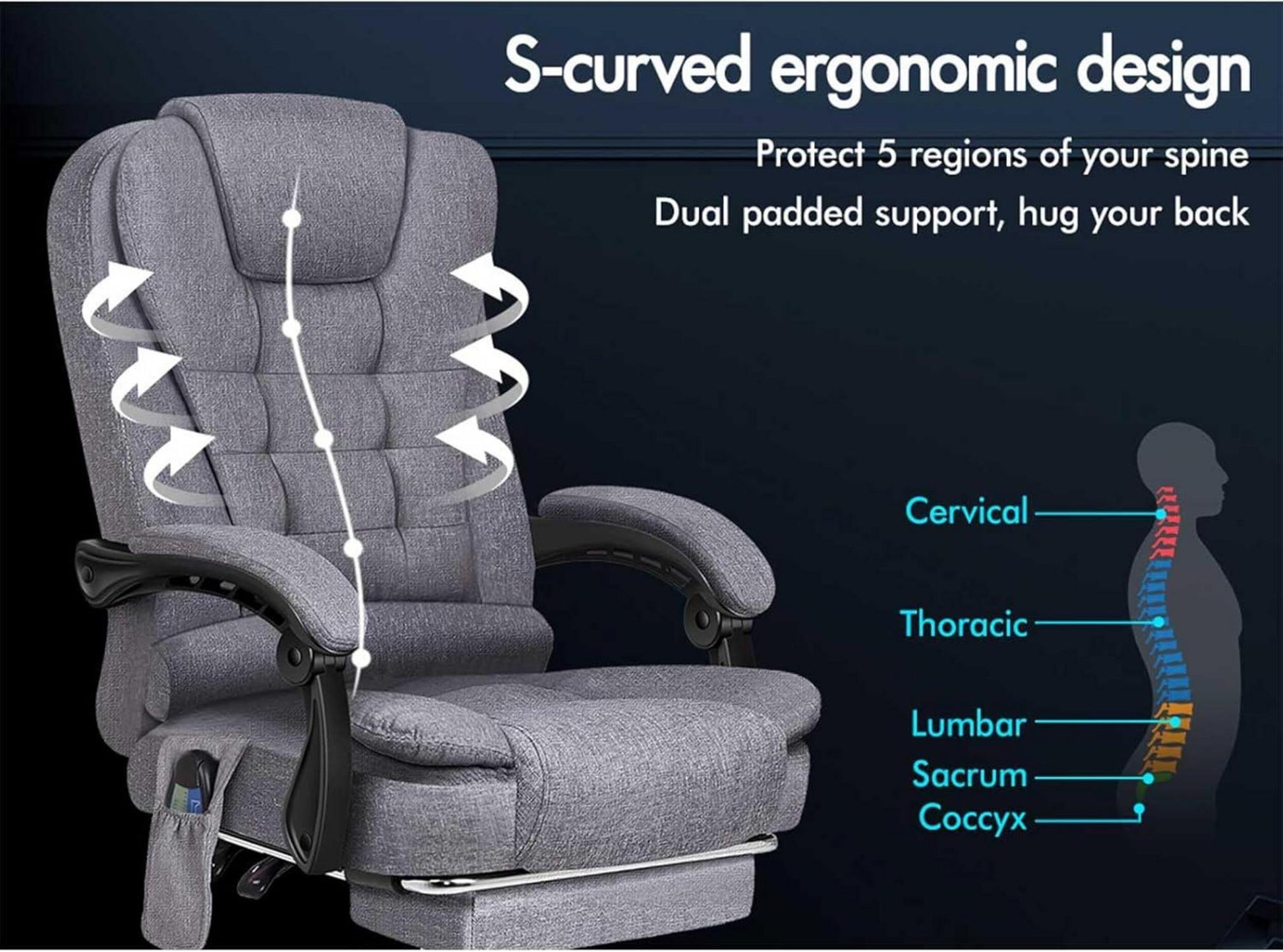 Bürostuhl mit Massagefunktion und ergonomischem Design, große