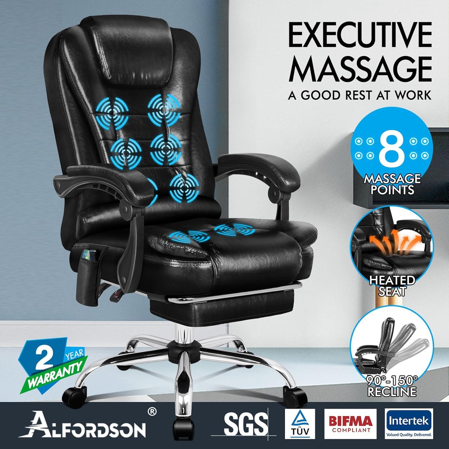 ALFORDSON Bürostuhl mit Massagefunktion und ergonomischem Design, Schwarz