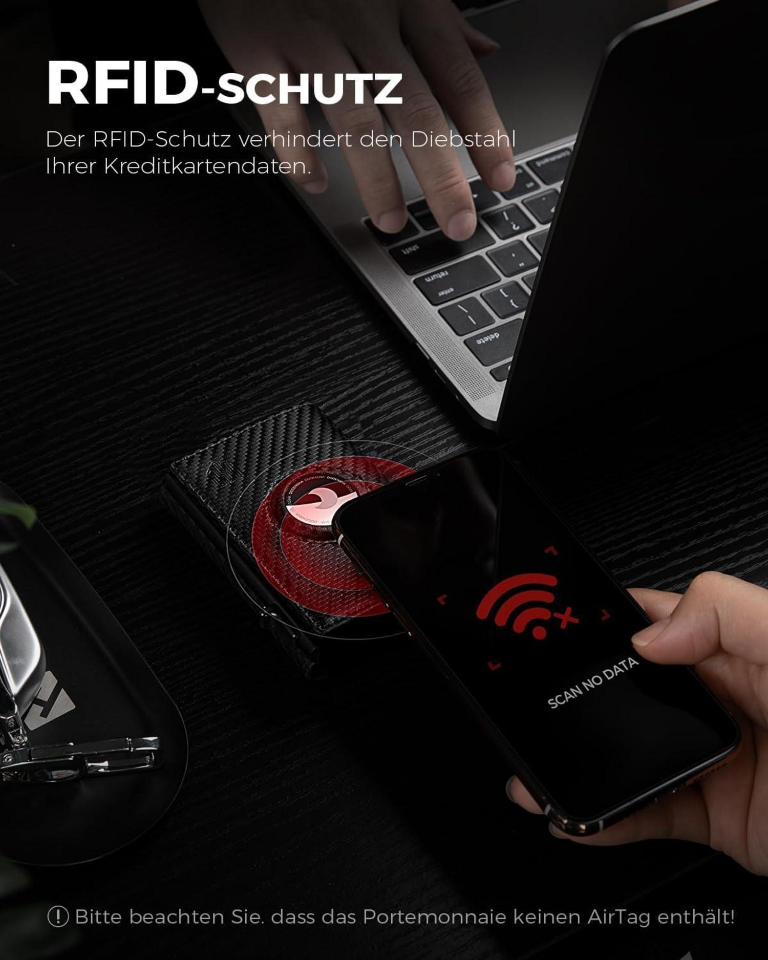 DODENSHA Airtag Wallet XL Münzfach RFID Schutz Luxus Waldcarbon