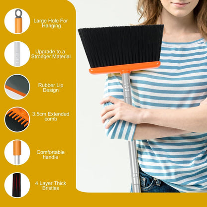 Effizientes Kehrschaufel- und Besenset mit langem Griff - Orange/Grau
