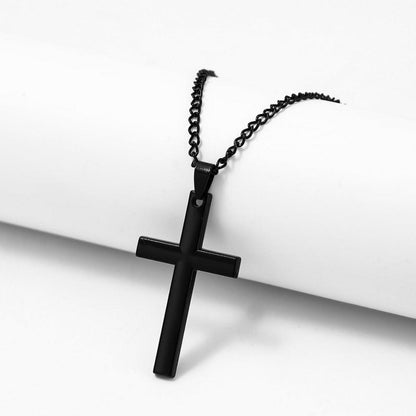 Kreuz Anhänger Edelstahl Halskette Silber Schwarz Gold 50*30mm+60cm