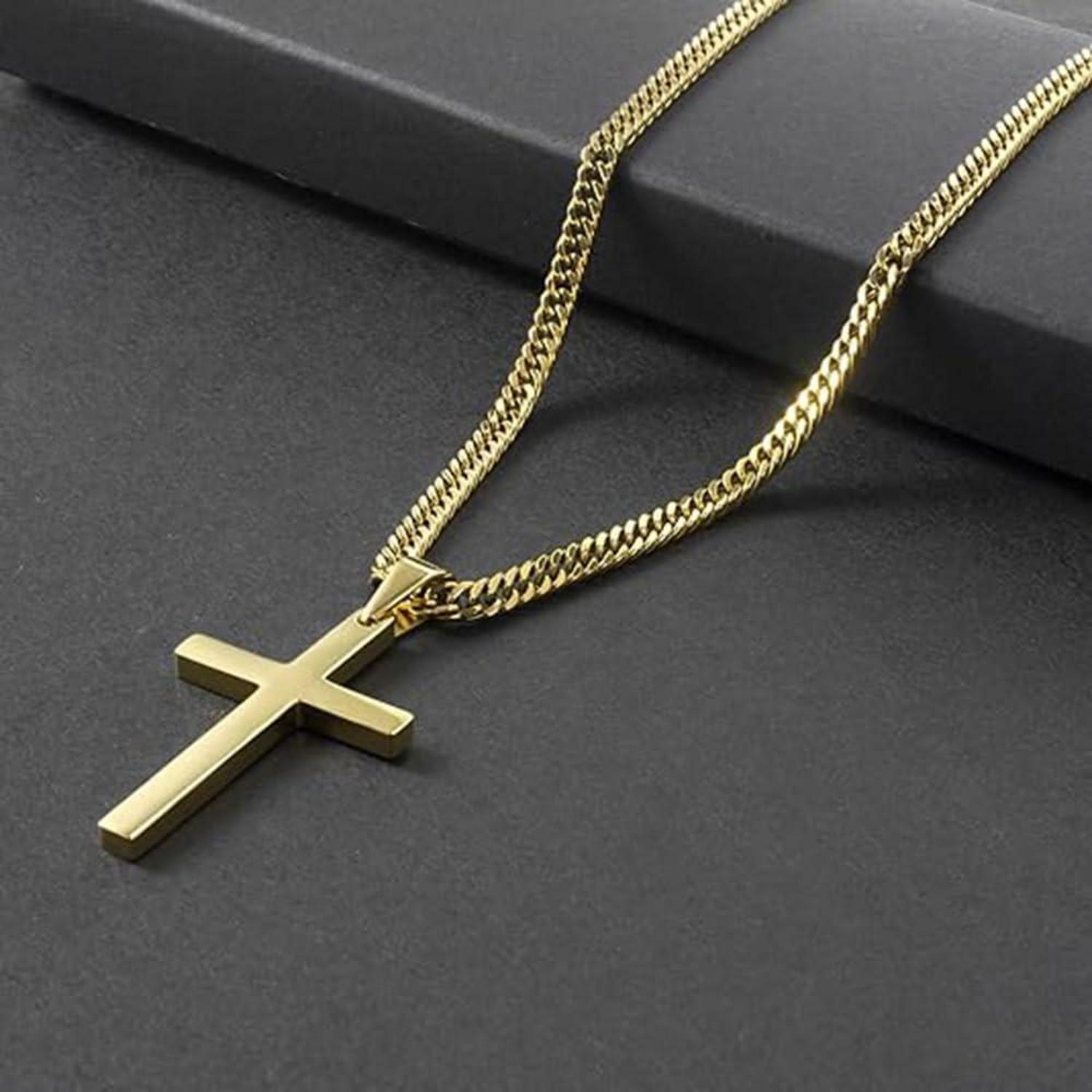 Zinvefa Kreuz Kette Herren Edelstahl Anhänger Silber/Schwarz/Gold 4 Größen