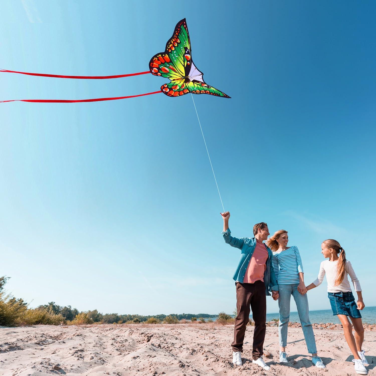HONBO Schmetterling Drachen Butterfly Kite 120x95cm Green Long Tails