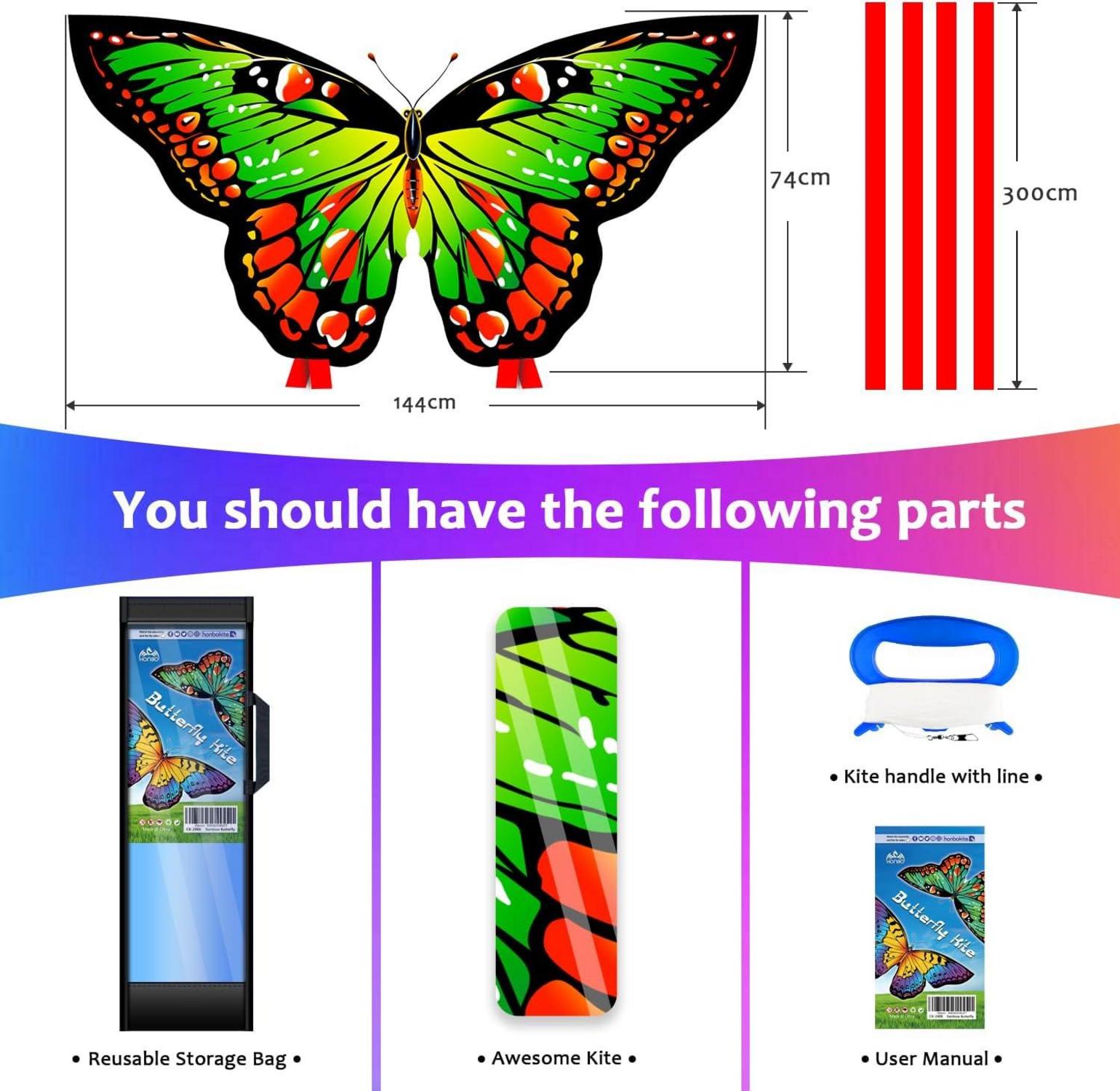 Schmetterling Drachen Butterfly Kite 120x95cm Green Long Tails