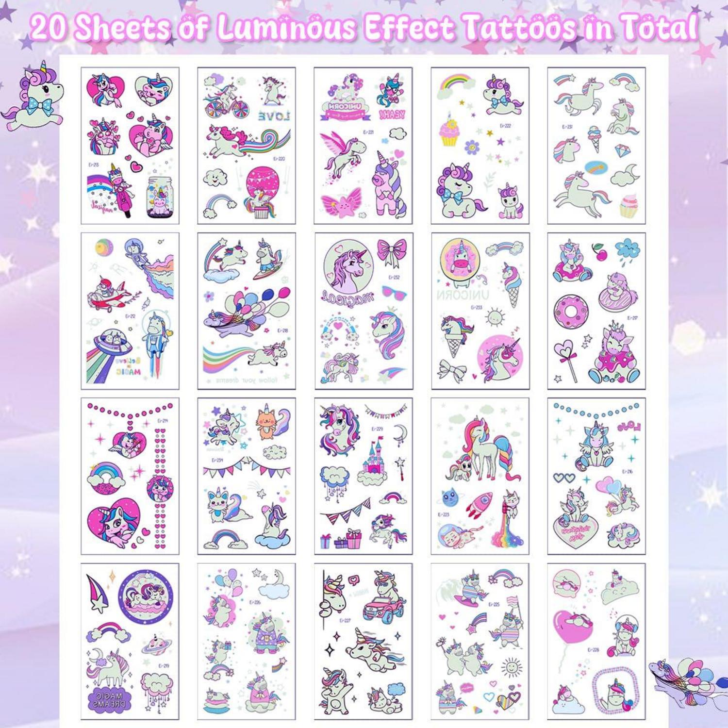 Kinder Einhorn Leuchttattoos Mädchen 20 Blätt - Schultüte