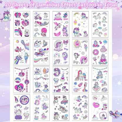 Kinder Einhorn Leuchttattoos Mädchen 20 Blätt - Schultüte