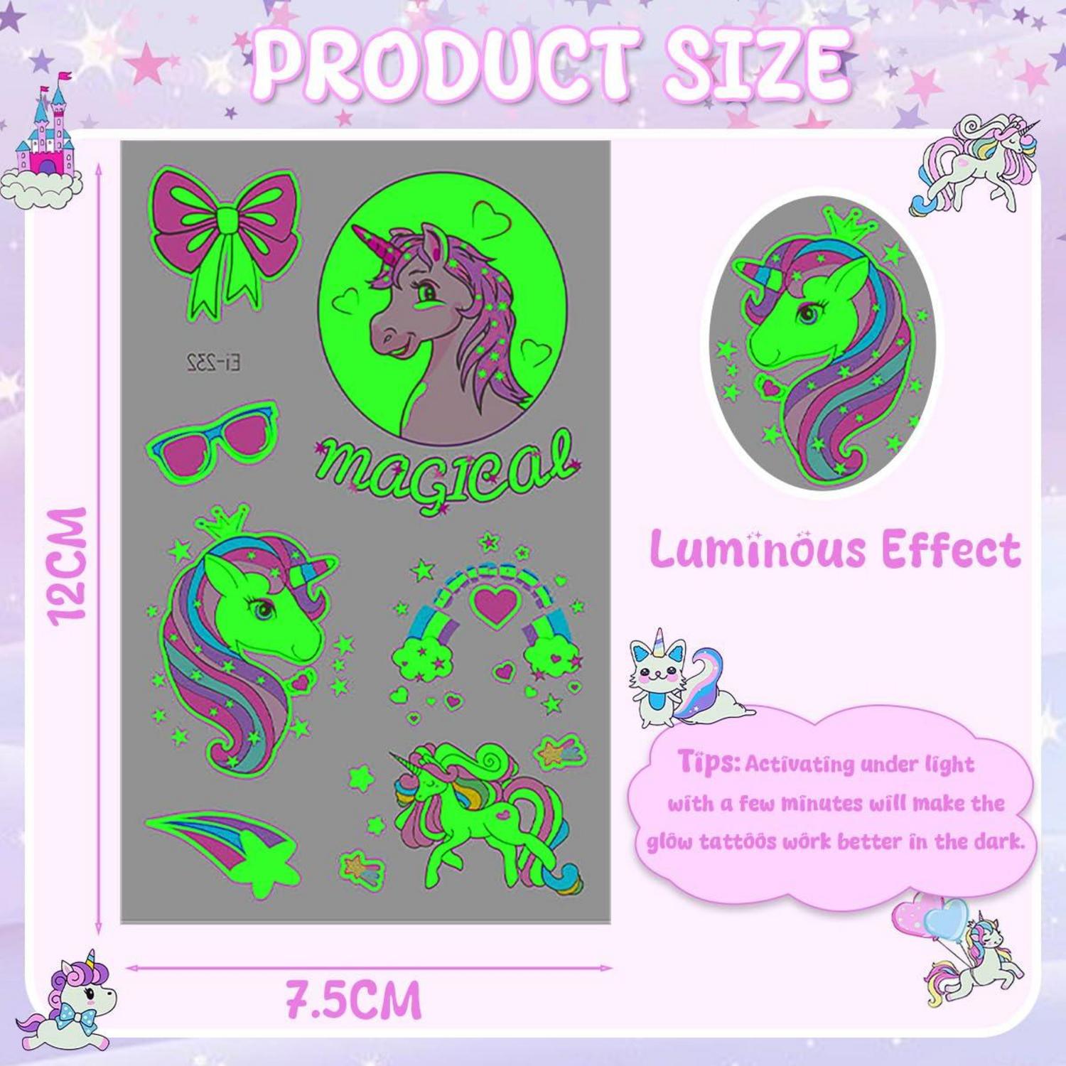 Einhorn Tattoos Mädchen 20 Blätt Leucht Tattoos Kinder