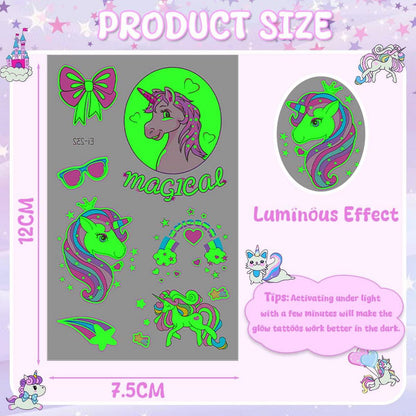 Einhorn Tattoos Mädchen 20 Blätt Leucht Tattoos Kinder