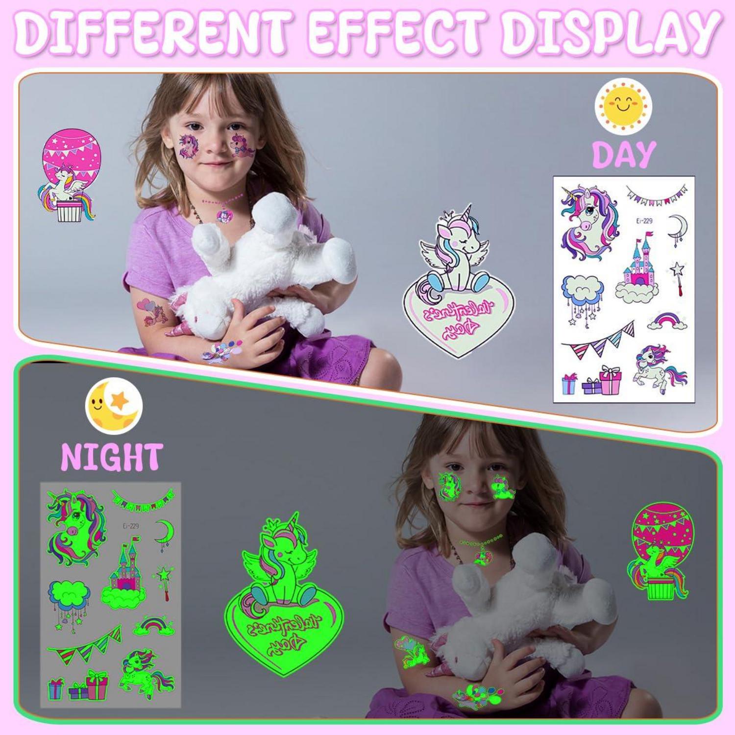 Kinder Einhorn Tattoo Set Mädchen 20 Blätt Leuchttattoos Party Deko Geschenk