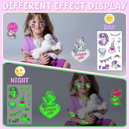 Kinder Einhorn Tattoo Set Mädchen 20 Blätt Leuchttattoos Party Deko Geschenk