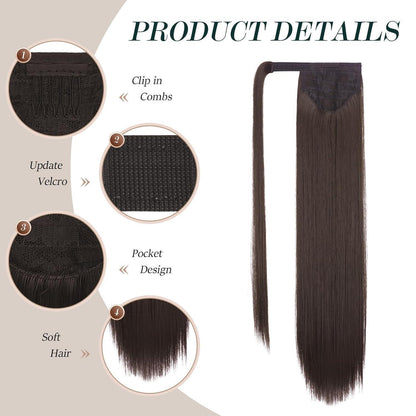 Langer glatter Pferdeschwanz Zopf Haarverlängerung Braun 60cm