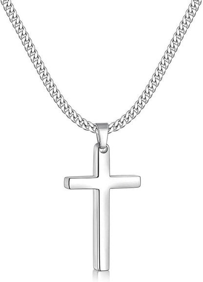 Kreuz Kette Herren Edelstahl Anhänger Halskette Schwarz Gold Silber 15