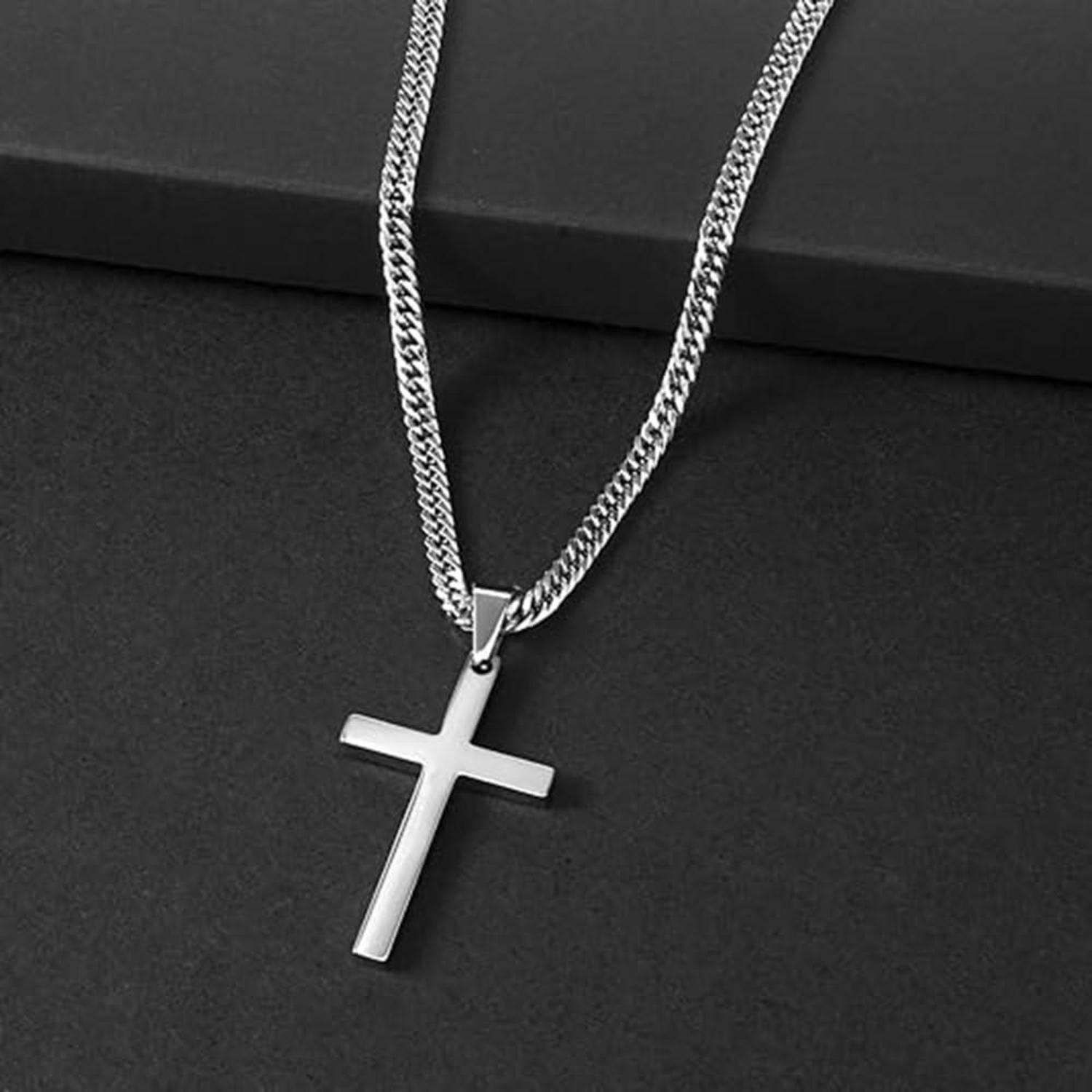 Kreuz Kette Herren Edelstahl Anhänger Halskette Schwarz Gold Silber 15