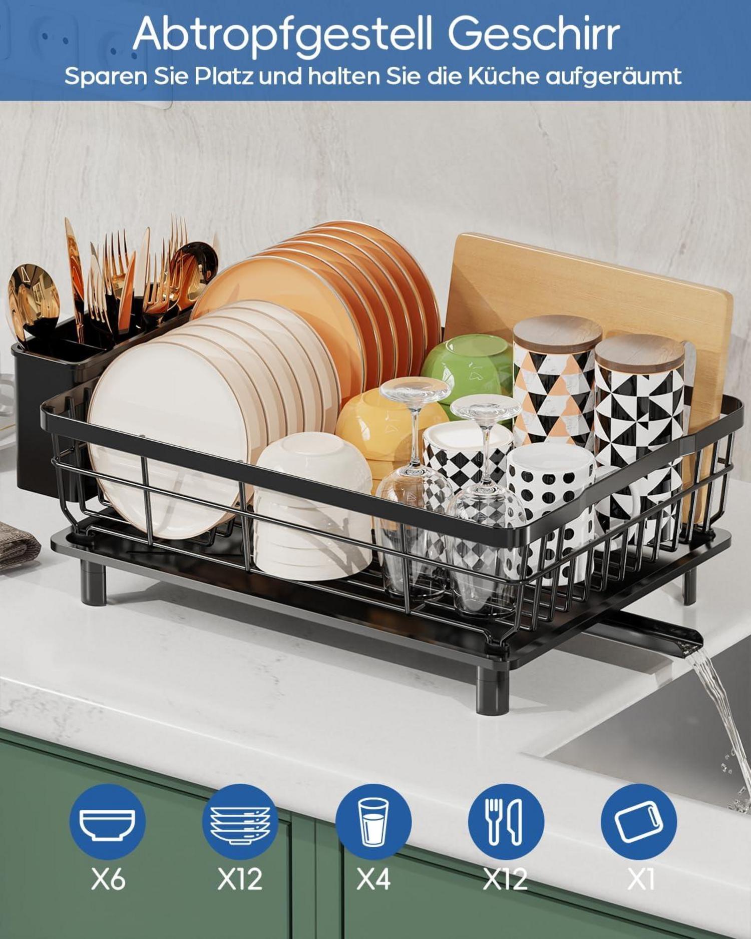 Abtropfgestell Geschirr Edelstahl Groß mit Abtropfschale und Auslauf