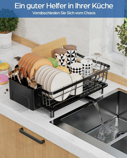 Großes Abtropfgestell Geschirr Edelstahl mit Abtropfschale Schwarz