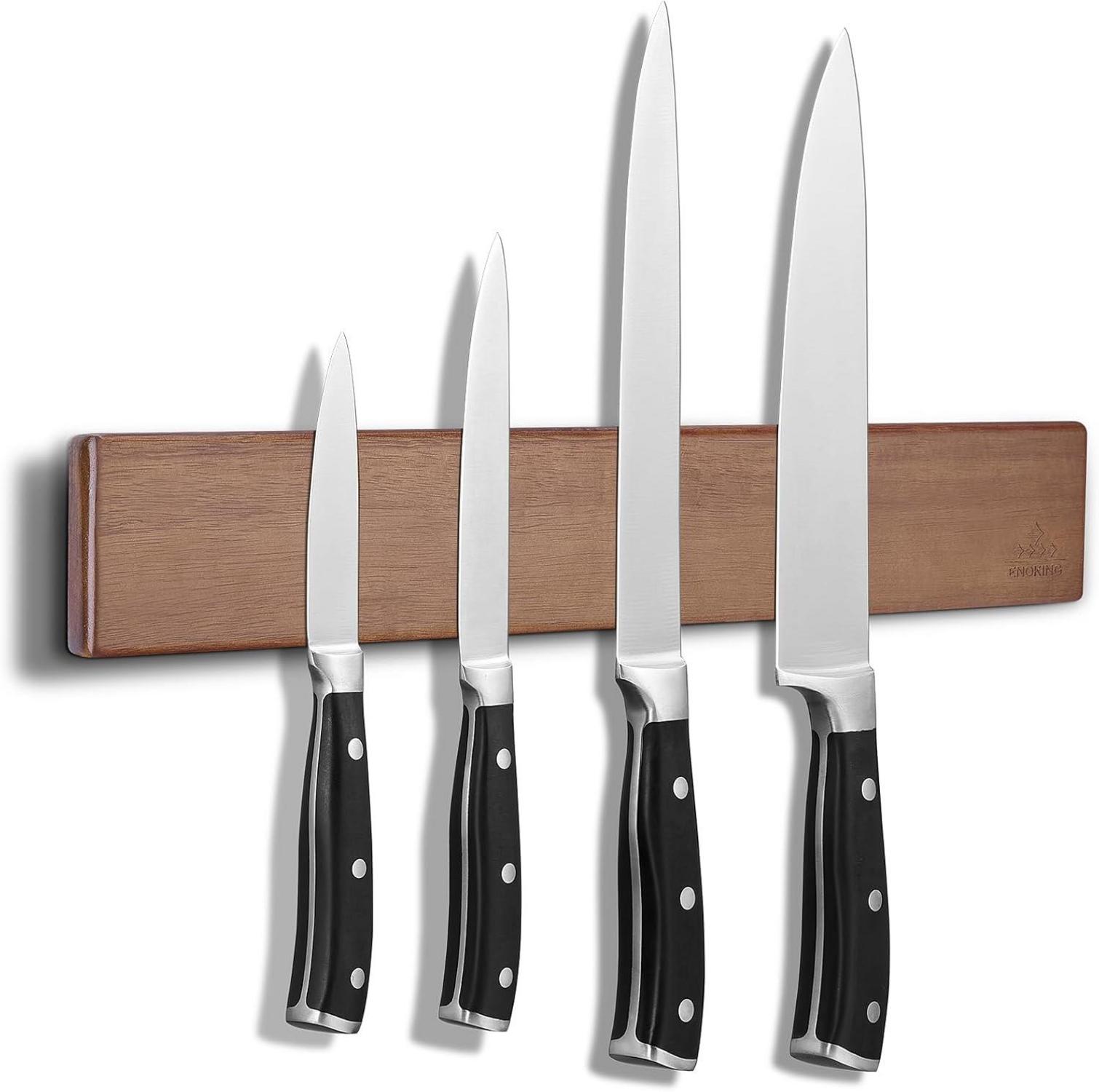 Magnetleiste Messer Selbstklebend Akazienholz 40 cm Magnetisch Stark