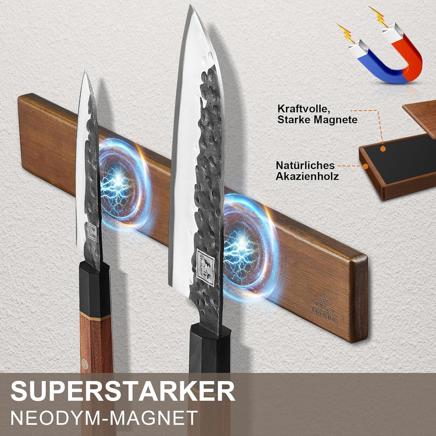 Magnetleiste Messer Selbstklebend Akazienholz 40 cm Magnetisch Stark