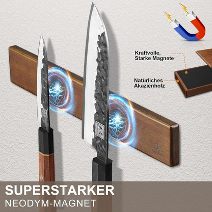 Magnetleiste Messer Selbstklebend Akazienholz 40 cm Magnetisch Stark
