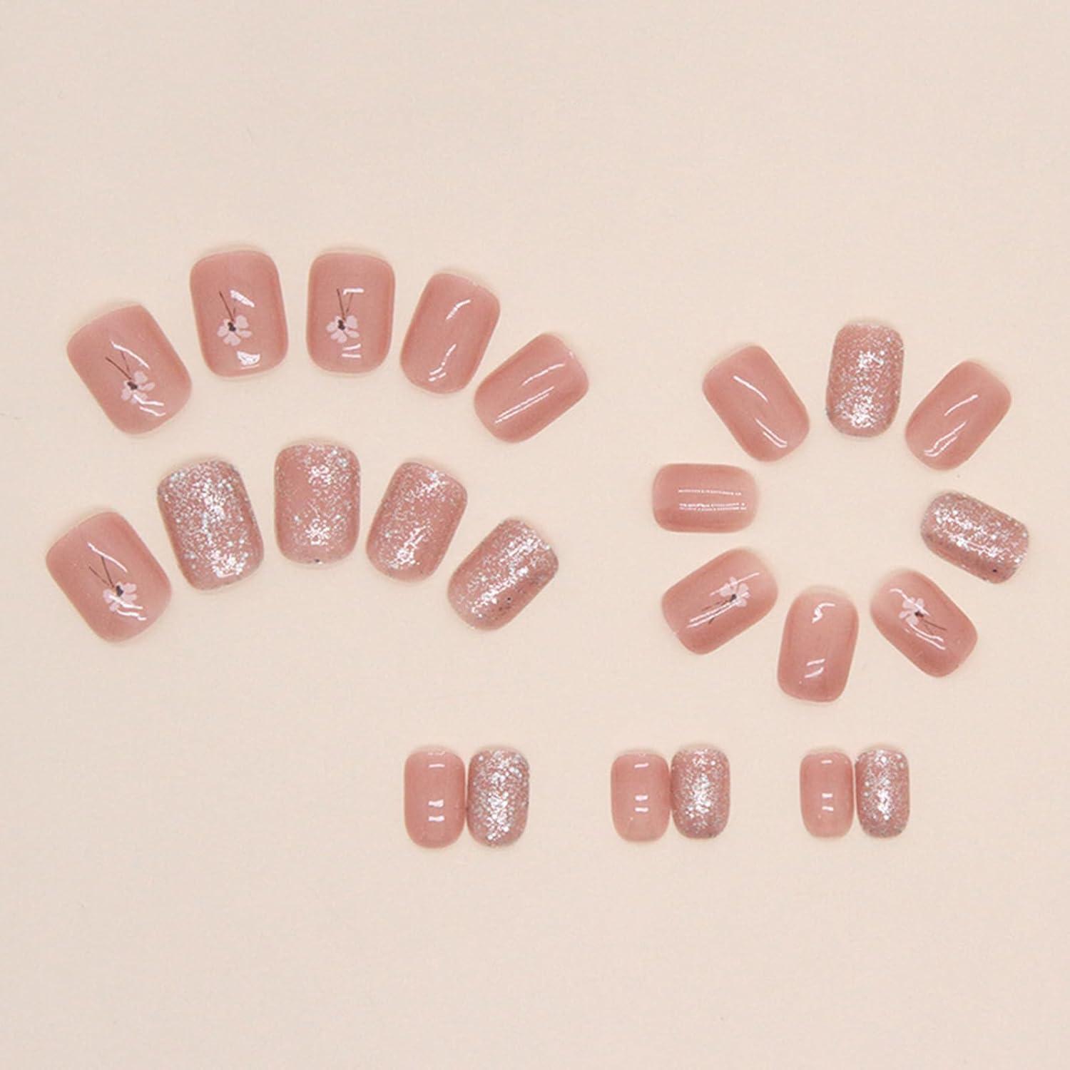 24 Stück Künstliche Nägel Rosa Ballerina Glänzend Eckig