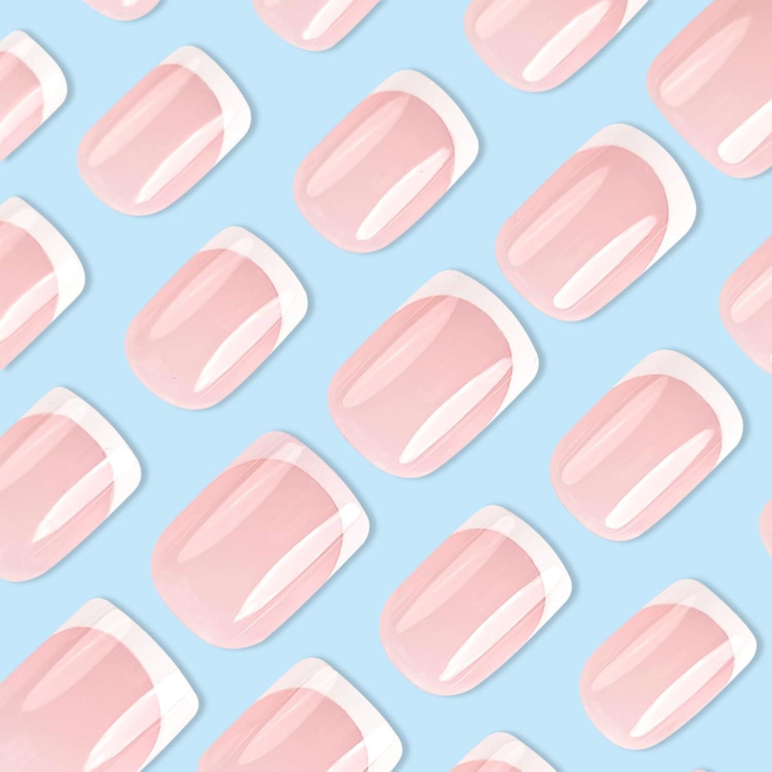24 Stück Nägel zum Aufkleben - Kurz Square Nude Rosa Fingernägel - French Press on Nails