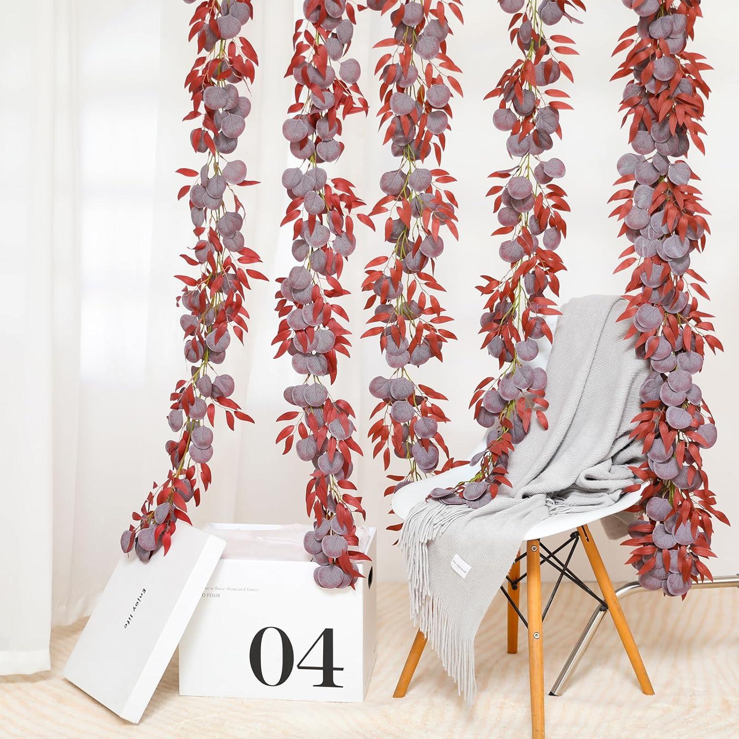 Künstliche Eukalyptus Girlanden mit Weidenblättern, 2 Stück Herbstrot