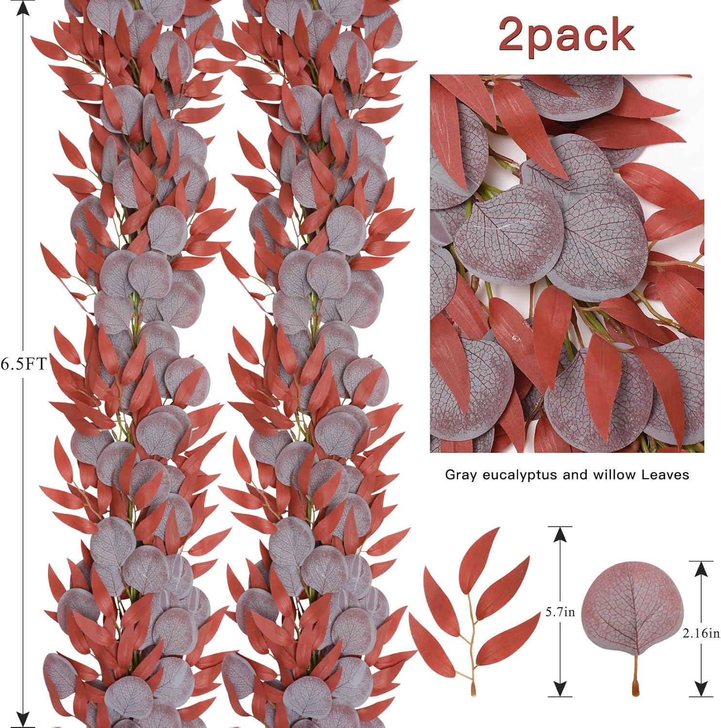 Künstliche Eukalyptus-Girlanden, 2 Stück Herbstrot, 200 cm