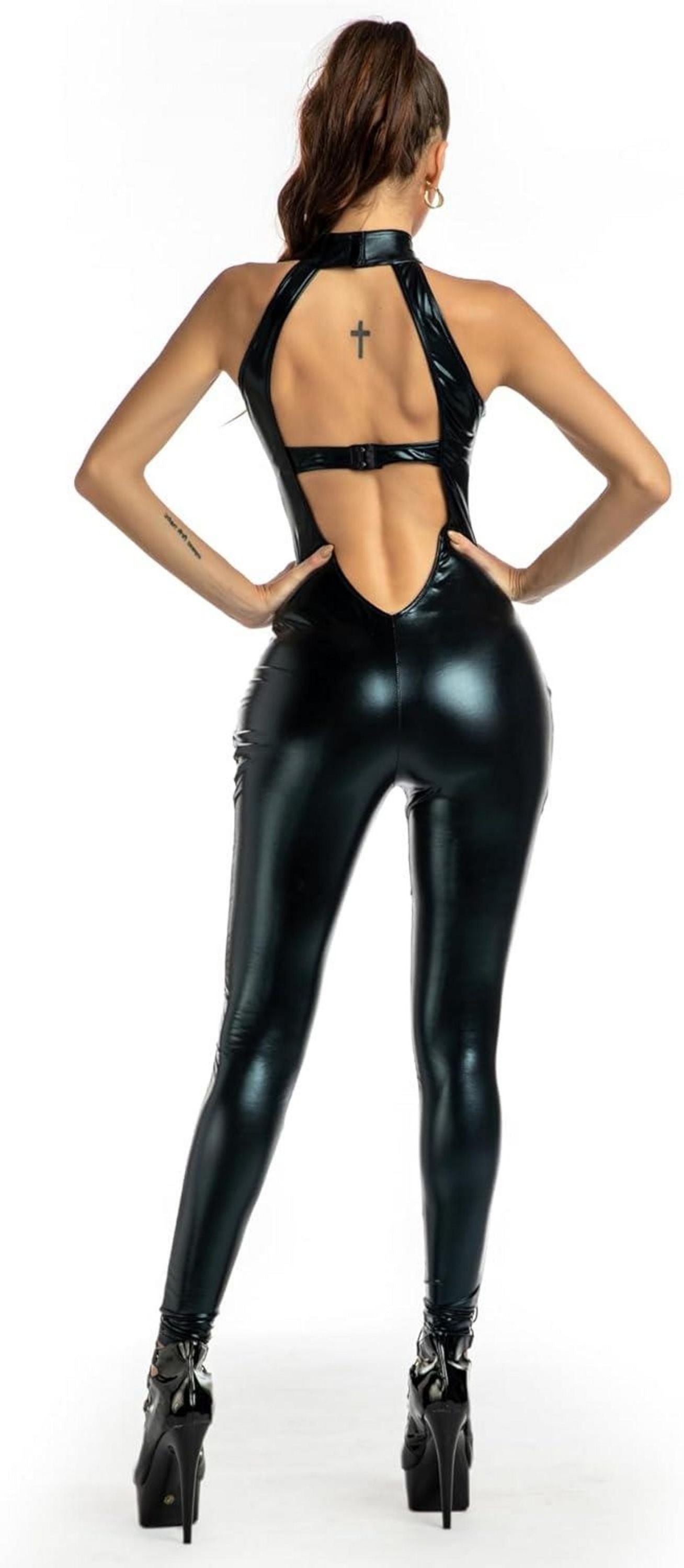 Sexy PU Leder Catsuit Damenclubwear Nachtwäsche XL