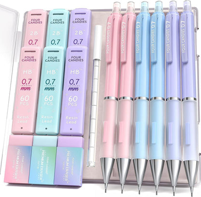 Druckbleistift Set 0.7 mm 6PCS Bleistifte 360 Minen 3 Pastell