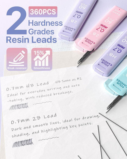 6PCS 0.7mm Druckbleistift Set mit Pastell Radiergummis & HB&2B Minen