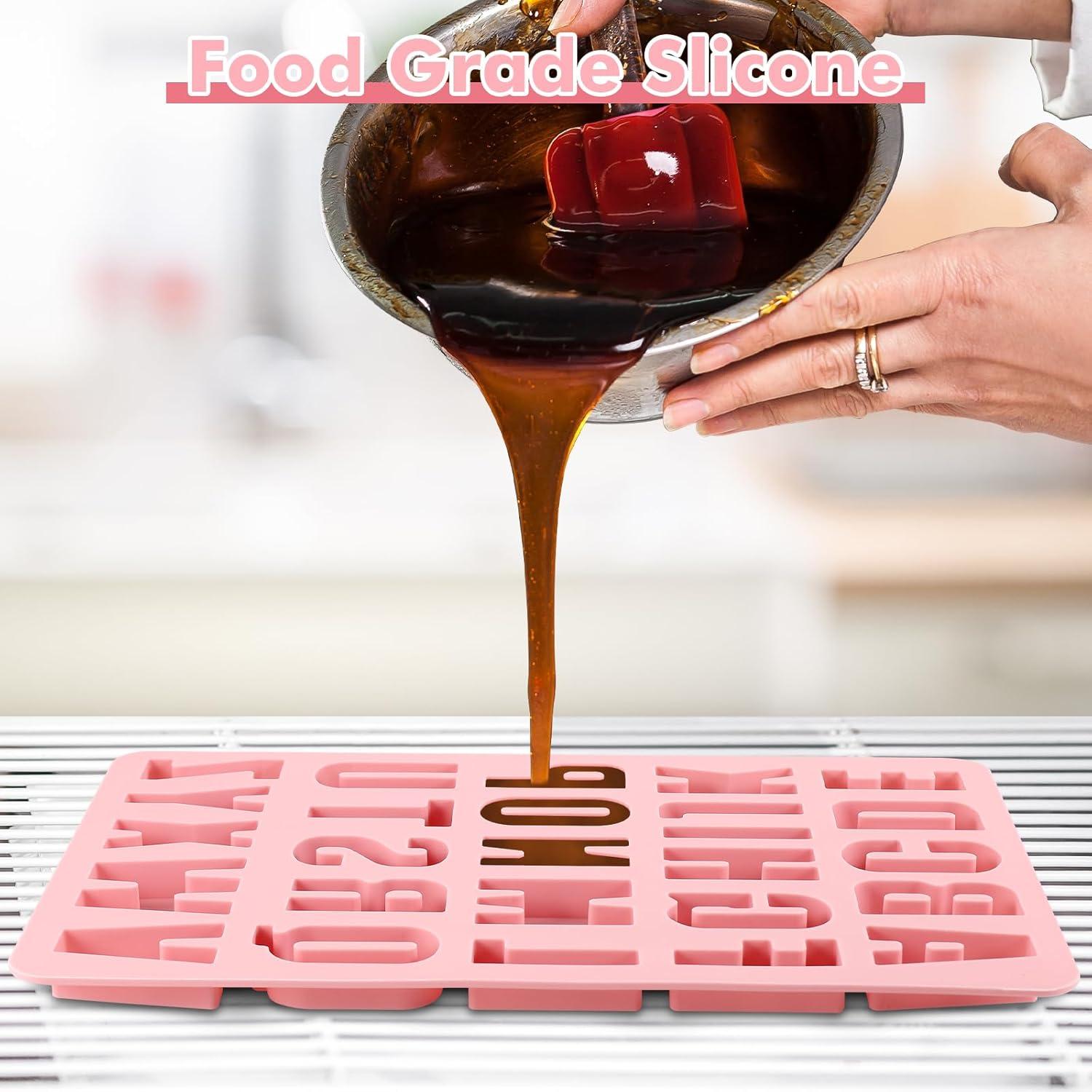 Silikonform Buchstaben Zahlen Alphabet Gießformen 3D Set groß Rosa