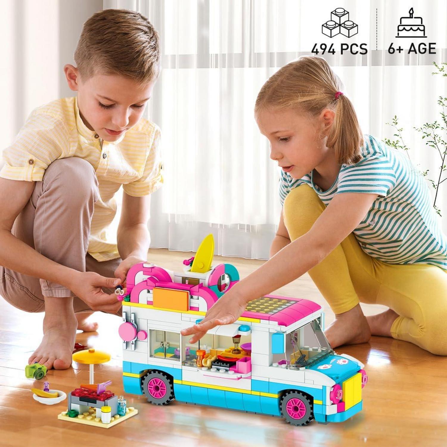 CUBIMANA 3-in-1 Wohnmobil Bausteine Set mit Rutsche und Aufklebern