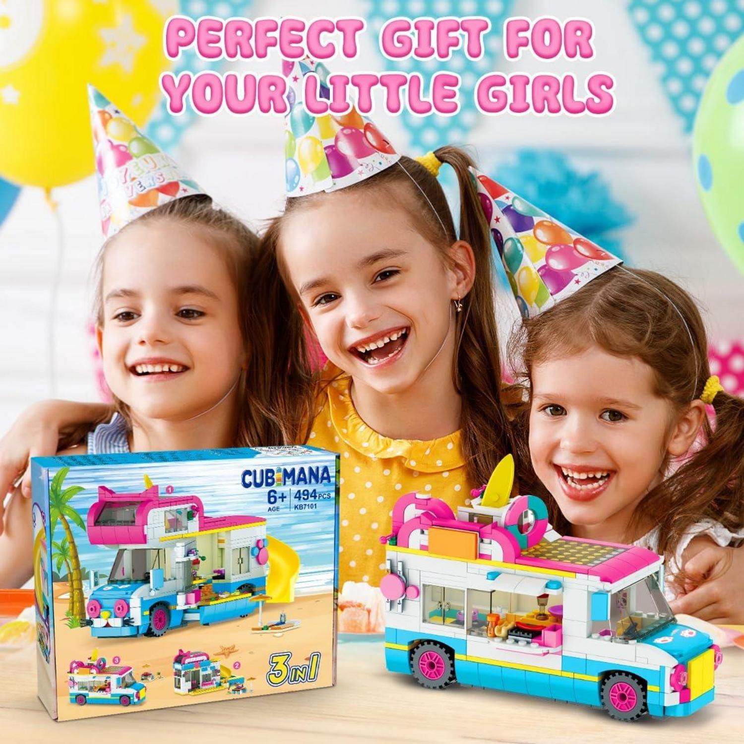 CUBIMANA 3-in-1 Wohnmobil Bausteine Set mit Rutsche und Aufklebern