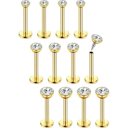 Chirurgenstahl Helix Piercings 12er Set mit CZ, 6/8mm Länge
