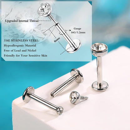 12er Set Helix Piercings Chirurgenstahl mit CZ, 6/8mm Länge