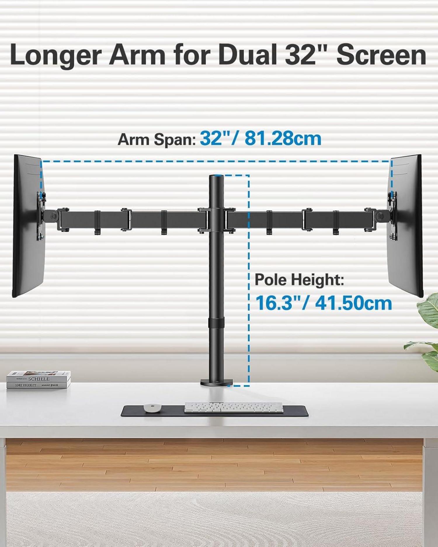 Monitorhalterung 2 Monitore 13-32 Zoll VESA 75/100, Höhenverstellbar