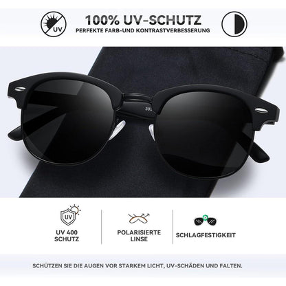Polarisierte Sonnenbrille Retro UV400 Herren Damen Schwarz