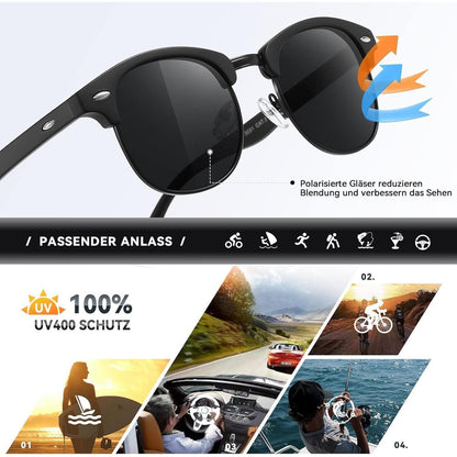 Polarisierte Sonnenbrille Retro UV400 Herren Damen Schwarz