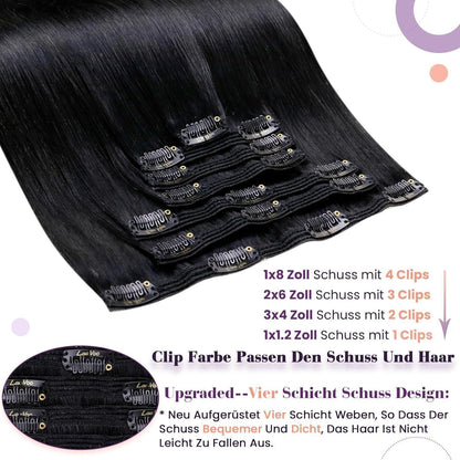 Echthaar Clip in Extensions Schwarz 60cm - Remy Haarverlängerung